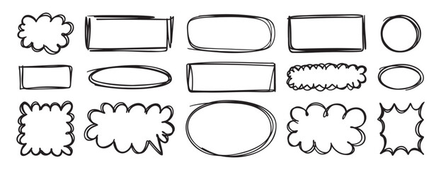 hand drawn black line frames for text box or photo. Scribble lines empty frame elements doodle stroke
