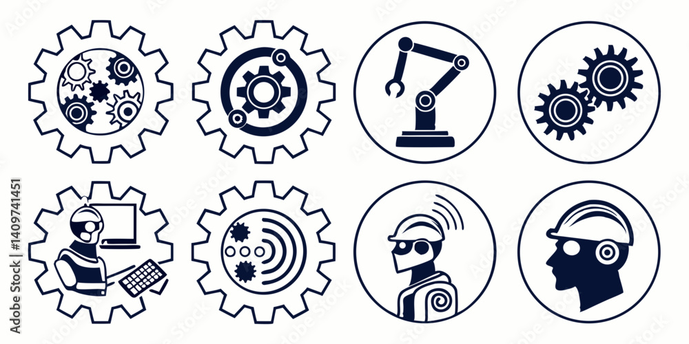 Poster digital industry 4.0 smart manufacturing automation engineering technology ml vector icons gears rob