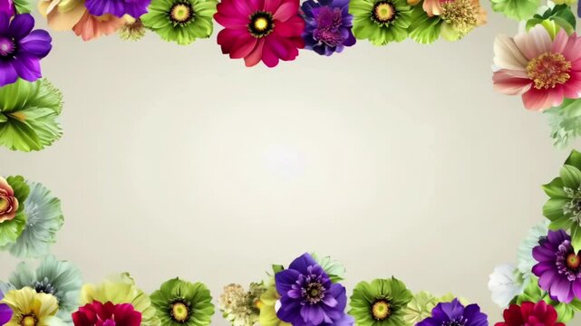 Colorful flower animation frame on white background. Romantic design of flower bouquet with Copy space