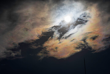 彩雲と雲に隠れる太陽