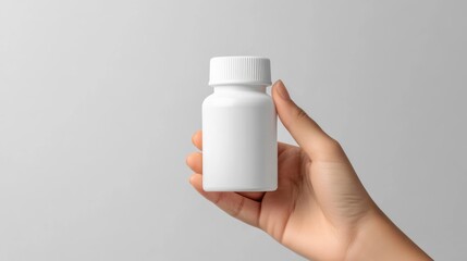 White Bottle Held by Hand on Minimalist Background for Mockup Use