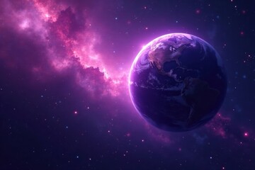 Obraz premium Ethereal purple planet against a swirling galaxy background, nebula, ethereal