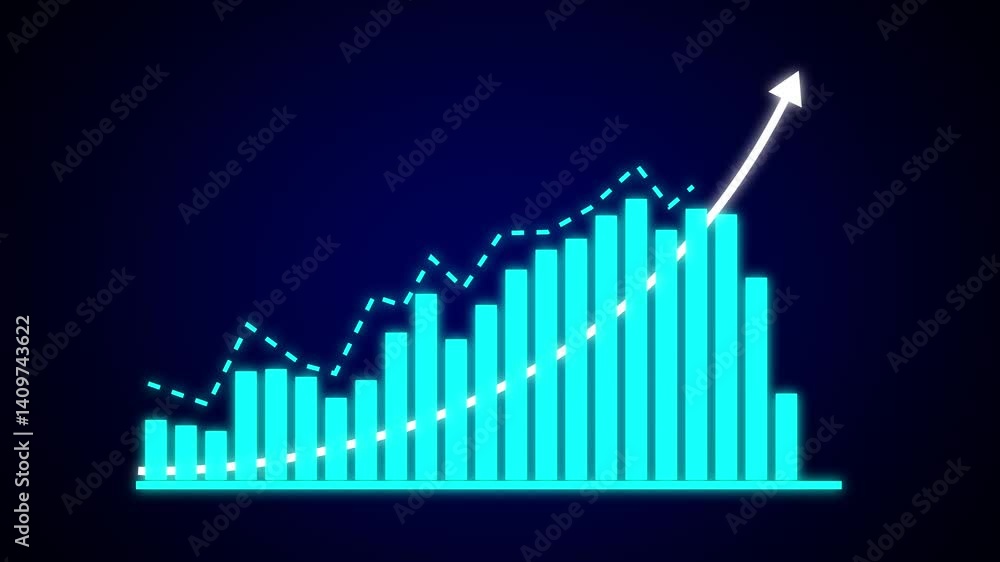 Poster motion animated footage. statistics bars columns growth, arrow up. finance, business infographic ani