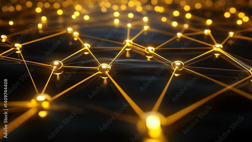 Poster an abstract wire network connection design, featuring glowing lines and bright nodes that represent 