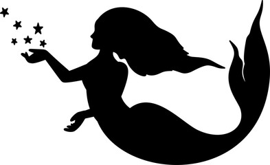 Hand drawn mermaid silhouette illustration