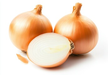 Fototapeta premium Fresh Yellow Onions with One Half-Sliced on White Background