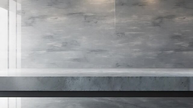 Contemporary gray limestone textured background lit by white light, smooth vacant wall surface. Opulent gray concrete stone tabletop desk view, continuous grunge.