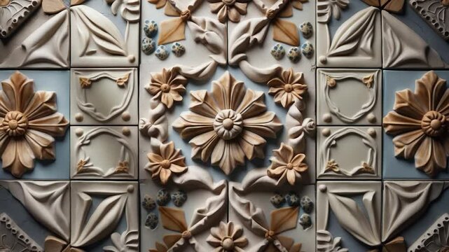 Matte finish rustic wall tile decor, designer tile idea for interior and exterior, stone art cladding, vintage mosaic tiles in beige and ivory accents.