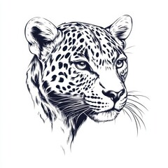Fototapeta premium Graceful Leopard Head Illustration in Black and White Style
