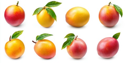 Vibrant Selection of Fresh Mangoes Isolated on White Background