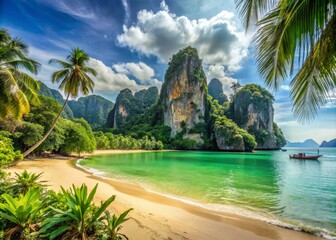 tropical beach with palm trees