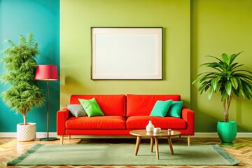 A contemporary living room interior features a comfortable sofa and modern furniture, illuminated by a stylish lamp, enhancing the home's design