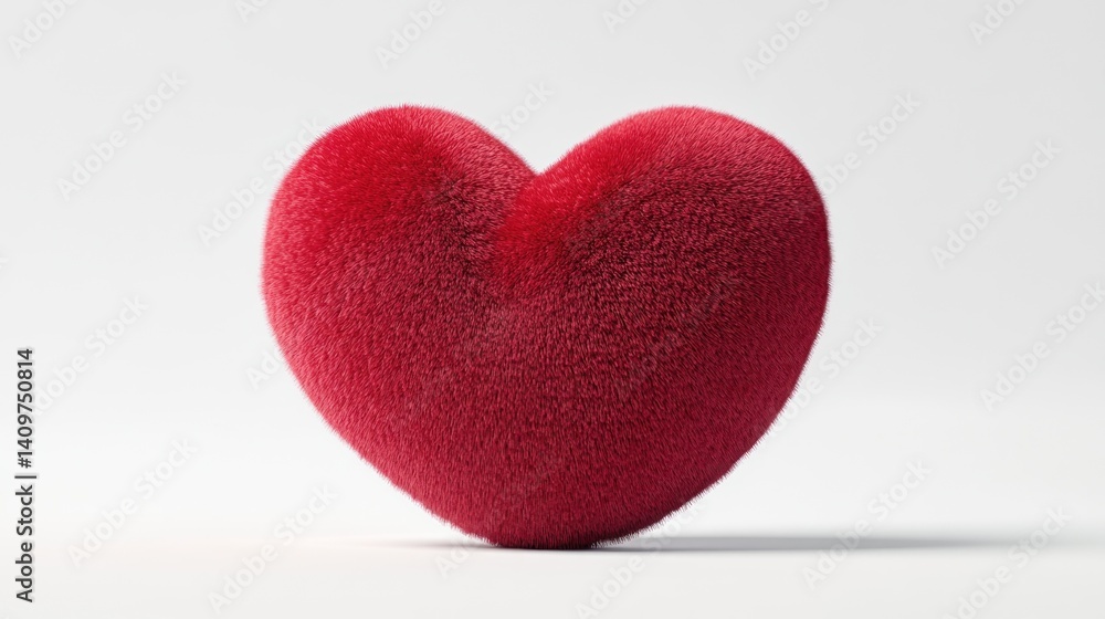 Poster a whimsical and tactile representation of affection a 3d rendered red heart with a soft fuzzy textur