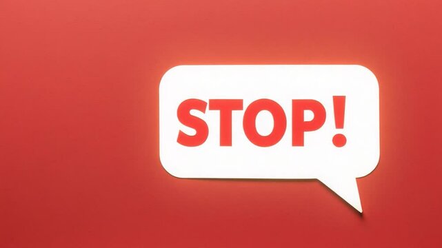 Handwritten STOP! speech sticker on a blank background symbolizing thought interruption, encouraging recognition of negative thoughts and promoting a shift towards positivity.