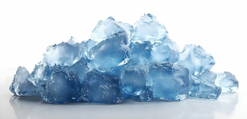 Obraz premium A close-up view of a mound of clear blue ice cubes, showcasing their glistening texture and transparency, ideal for refreshing drinks and summer vibes.
