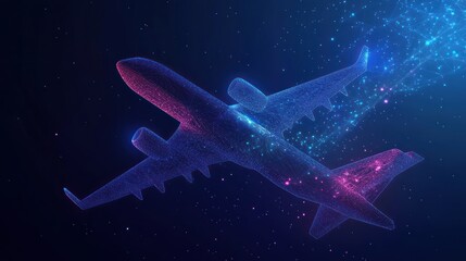 Airplane, digital, night, flight, particles, travel,  technology, abstract, background, design