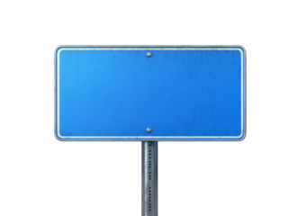 Blank blue sign stands alone urban digital clear environment straight view on transparent background