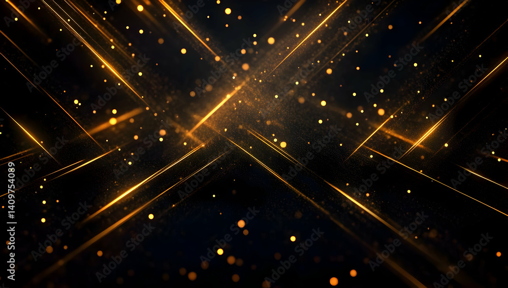 Aufkleber a mesmerizing display of golden light streaks and shimmering particles against a dark background, id