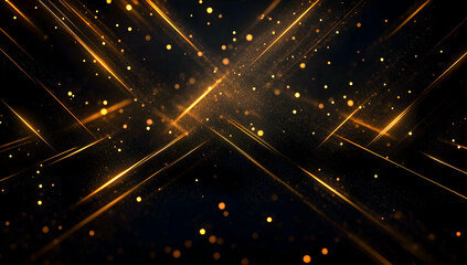 A mesmerizing display of golden light streaks and shimmering particles against a dark background, ideal for backgrounds and design projects.