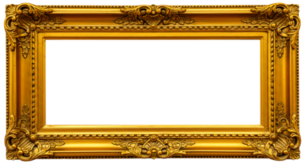 Ornate golden picture frame with floral details and a black center for artwork display or presentation