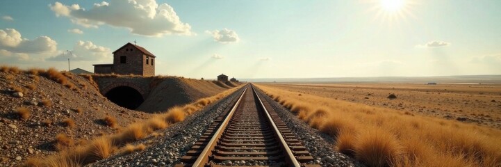 Fototapeta premium Abandoned mineshafts and old railroads amidst vast open plains in the American Midwest, landscape, midwest, american heartland