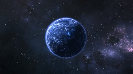 Fototapeta premium Stunning Blue Planet Surrounded by Cosmic Clouds and Stars