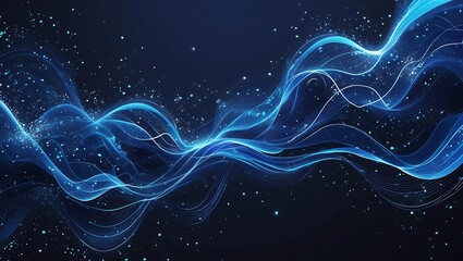 Glowing blue energy waves with dynamic flowing lines on a deep black background, radiating cosmic energy and fluid motion – high contrast, futuristic atmosphere, abstract digital 4K artwork.