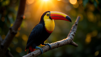 Obraz premium Yellow-billed toucan. Tropical exotic bird sitting on a branch