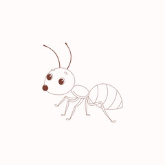 Simple outline drawing of a cute ant. Minimal cartoon style, perfect for coloring pages, kids' designs, educational materials, and insect-themed projects.

