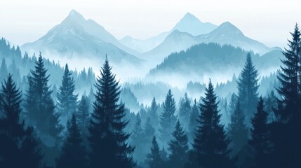 Misty mountain forest, tranquil landscape, serene view, peaceful background, nature scene, ideal for travel brochure