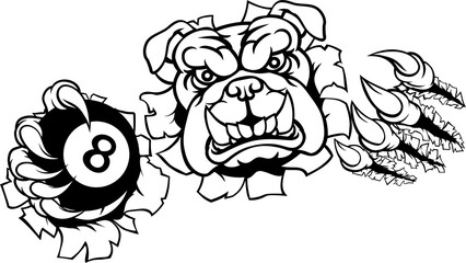 Bulldog Dog Angry Pool Billiards Mascot Cartoon