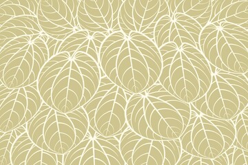 Vector tropical background with gold yellow leaves for decor, cover, backgrounds, wallpaper, banner, fabric, textile. Seamless floral or leaves pattern. Pastel color