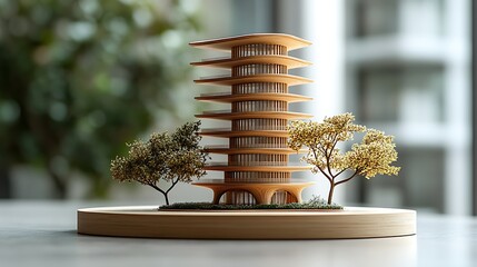 Elegant wooden tower with tiered modern architecture high resolution picture