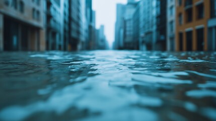 Obraz premium City Street Flooded with Water Urban Flood Scene Deep Water Close Up