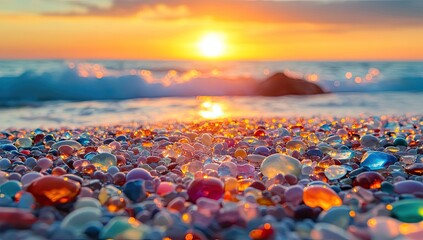 Colorful Sea Glass Sunset Beach.