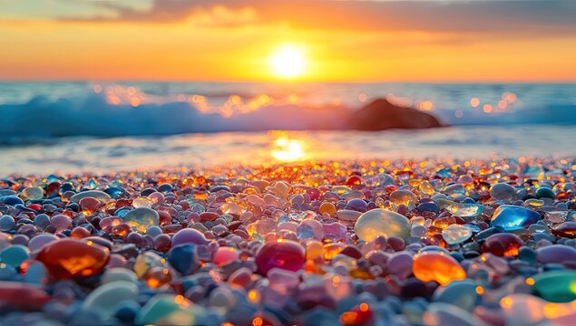 Colorful Sea Glass Sunset Beach.