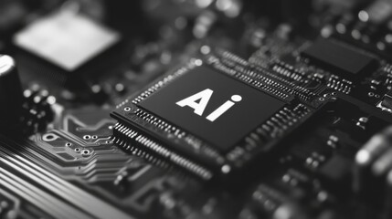 Close-Up of Circuit Board Featuring AI Technology with Chip