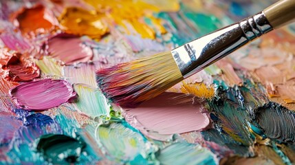 Obraz premium Vibrant Palette with Paintbrush Capturing Artistic Creativity