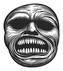 Fototapeta premium Dramatic Woodcut Illustration of a Distorted Face with Sharp Teeth