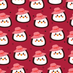 seamless pattern cute cartoon penguin head wearing hat. cute animal pattern for wallpaper, background and gift wrap paper