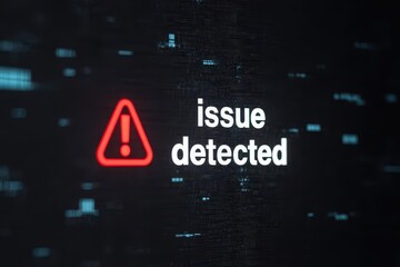 Warning issue notice concept. Warning message indicating an issue detected on a digital display.