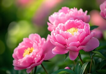 Obraz premium Vibrant Pink Peony Flowers Blooming in Lush Garden Setting