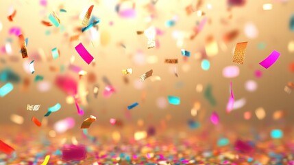 a burst of vibrant confetti creates a joyous and celebratory atmosphere perfect for symbolizing achievements milestones and special occasions with warm golden undertones and playful movement