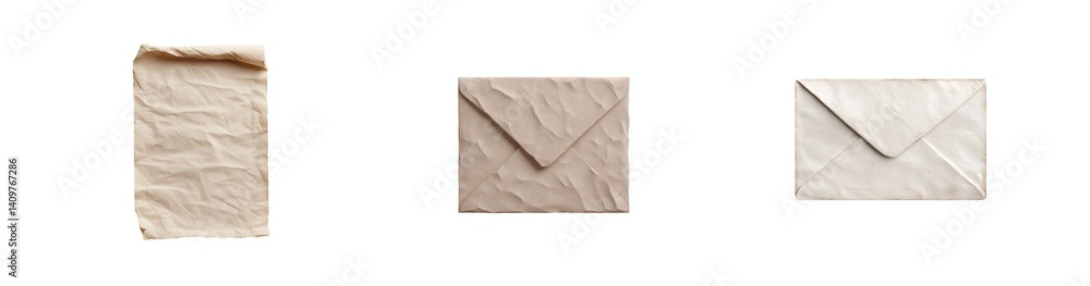 Poster three paper envelopes displayed side by side showing different textures and styles