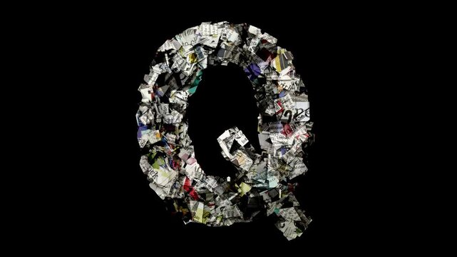 The letter Q with cut-up newspaper loop
