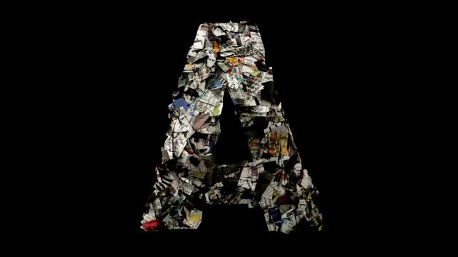 The letter A with cup up newspaper isolated on black loop