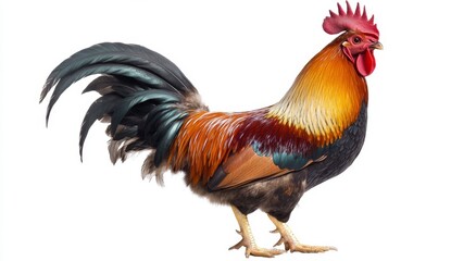 Fototapeta premium Colorful Rooster with Striking Feathers and Bold Posture in Studio