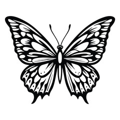 Simple Black Butterfly Silhouette, Detailed Wings & Body, Neutral Background, Nature Icon