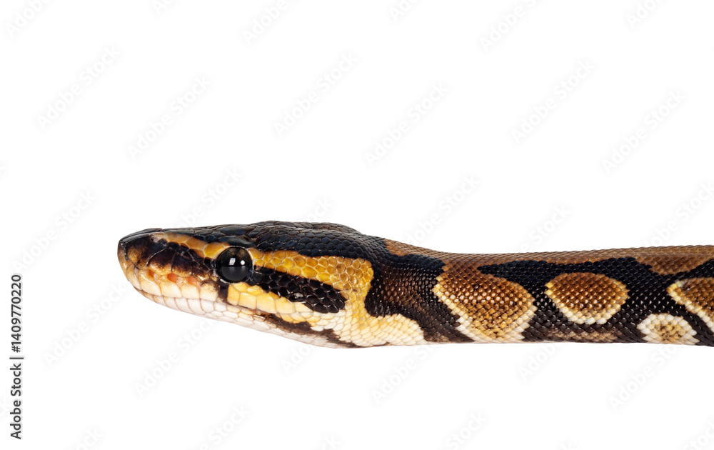 Fototapete head shot of baby ballpython or python regius snake, isolated cutout on a transparent background. am