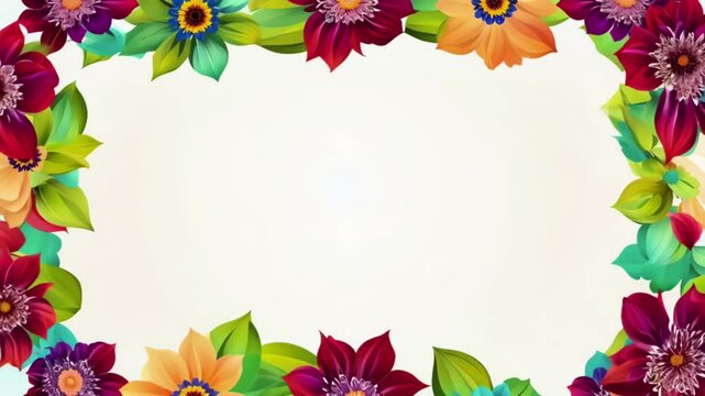 Colorful flower animation frame on white background. Romantic design of flower bouquet with Copy space